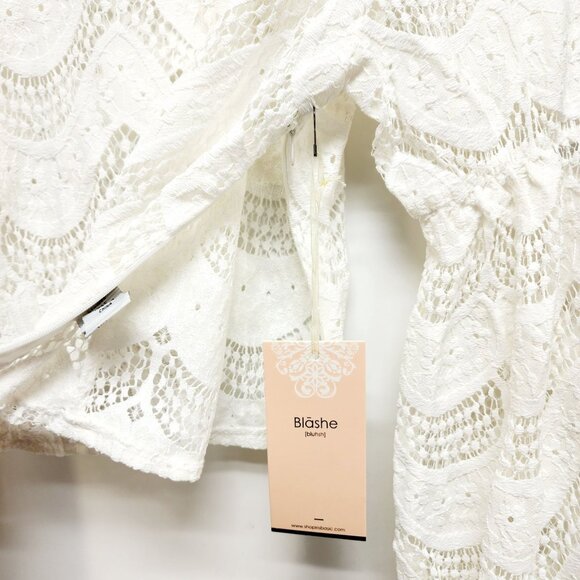 Bláshe Womens White Crochet Long-Sleeve Crop Top Size S - Picture 5 of 6